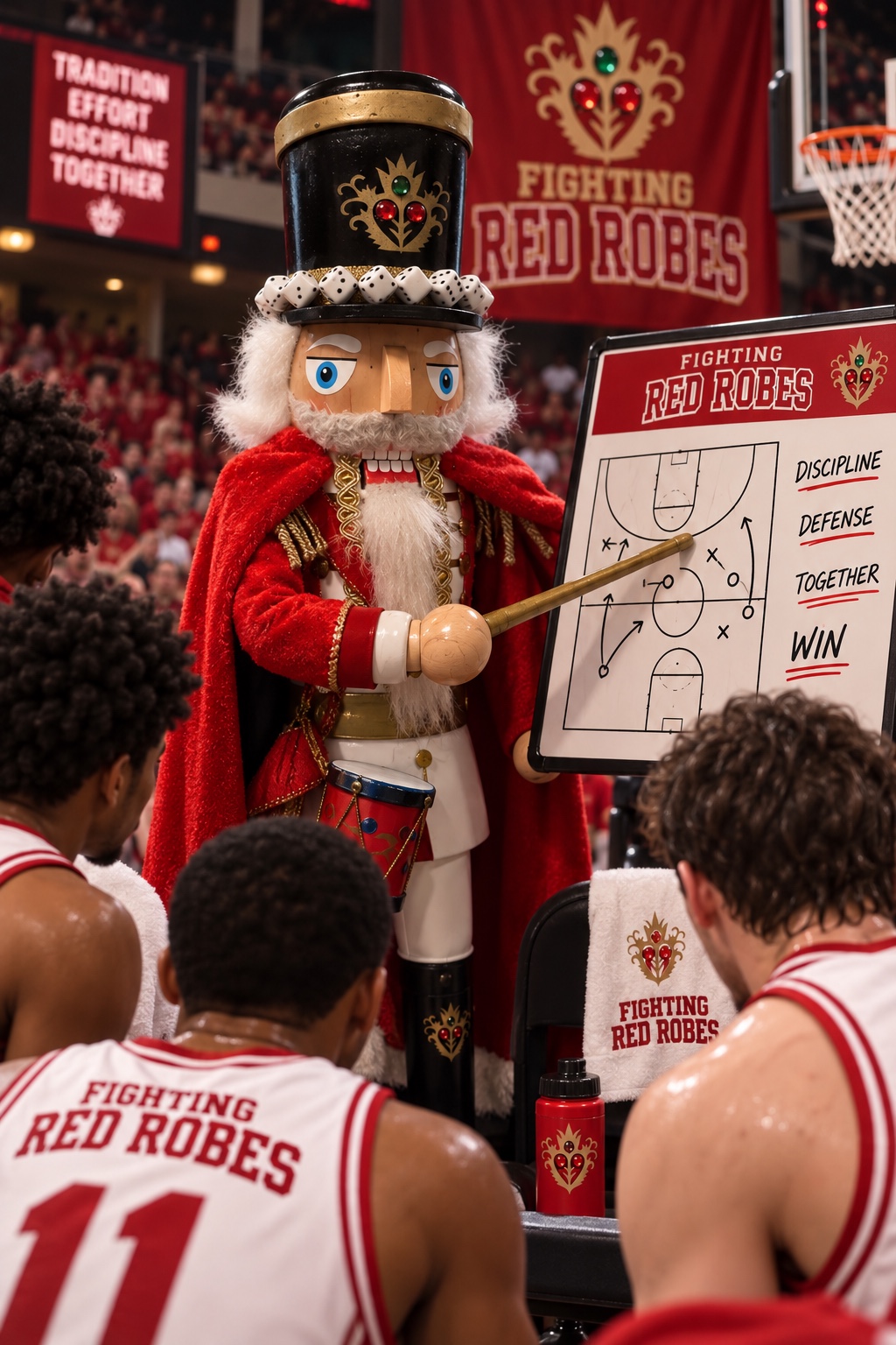 Pyotr drawing a basketball play during a timeout