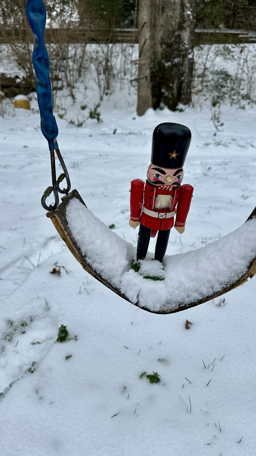 Boris at the swing set in snow